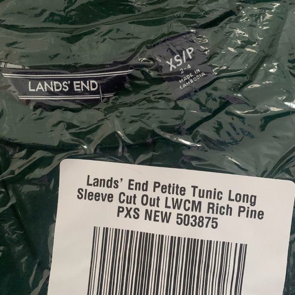 NWT LANDS' END PETITE TUNIC LONG SLEEVE CUT OUT LWCM COLOR RICH PINE (GREEN) PXS - Picture 6 of 7